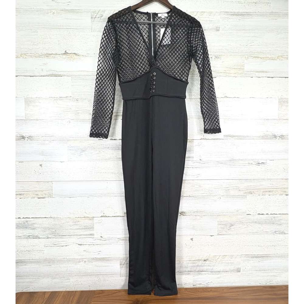 Hana Black Mesh Long Sleeve Corset Jumpsuit Sexy‎ Bodysuit Clubwear Party Size M